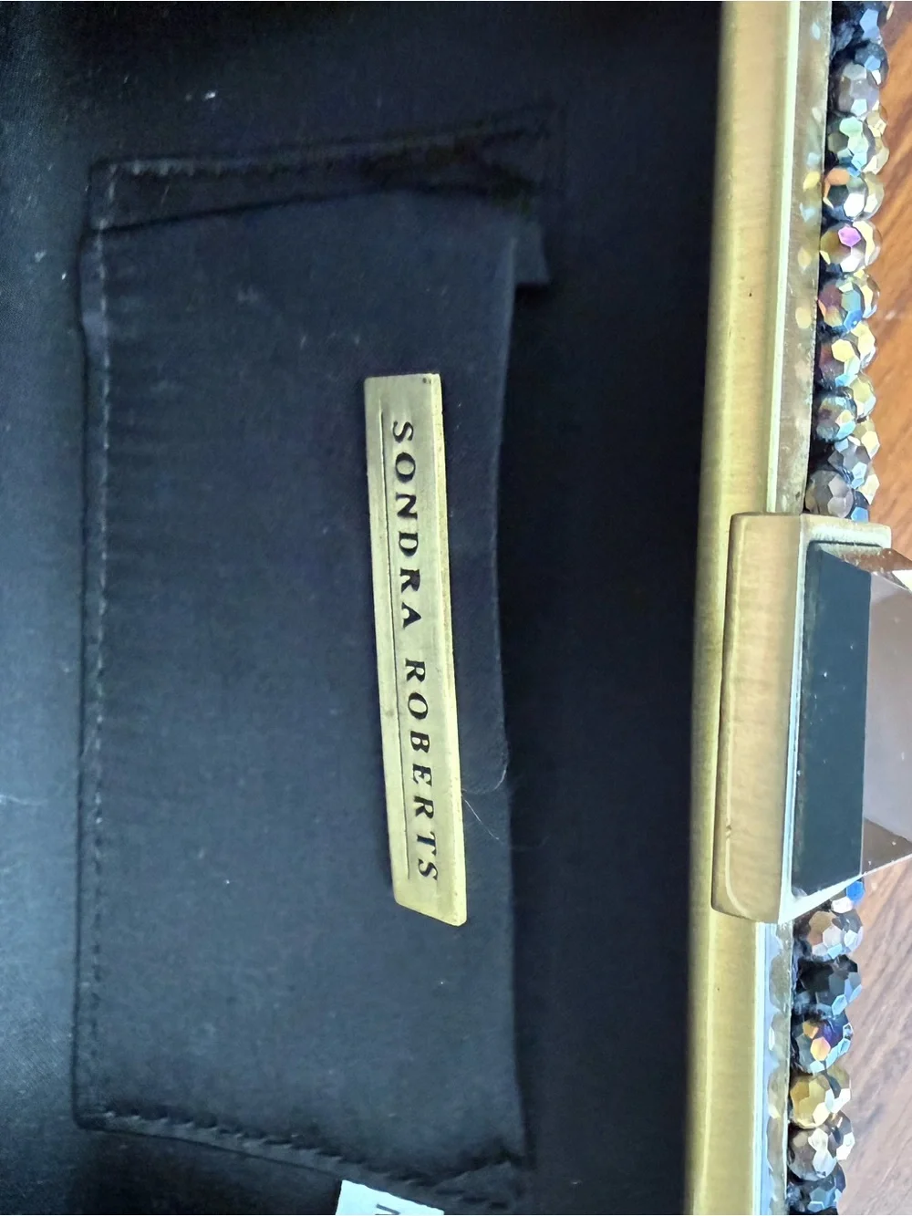Sondra Roberts Black and Gold Beaded Phone Case Wallet